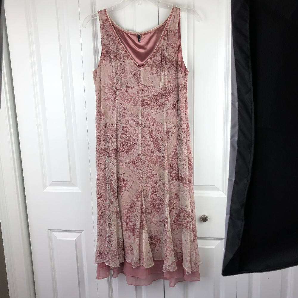 Tahari Pink Floral Lace Midi Dress